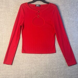 Medium Vibrant Red Long Sleeve Top with Ring Detail